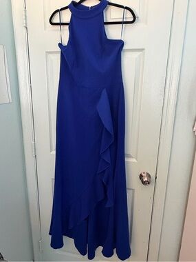 High-Neck Royal Blue Ruffle Maxi Dress